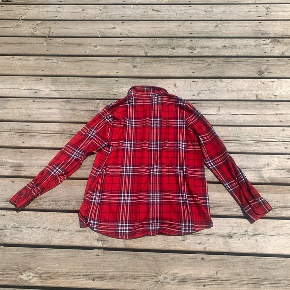 💛 Iyla by Fila Red & Navy Plaid Flannel Button-Up Shirt Size M - Picture 3 of 6